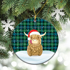 MacKenzie Ancient Tartan Christmas Ceramic Ornament - Highland Cows Style