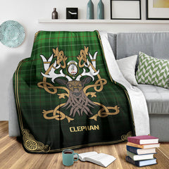 Clephan (or Clephane) Tartan Crest Premium Blanket - Celtic Stag style