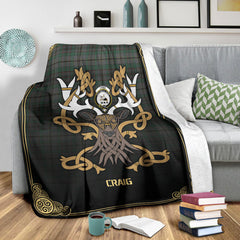 Craig Tartan Crest Premium Blanket - Celtic Stag style