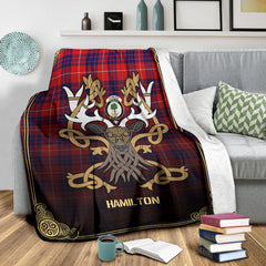 Hamilton Modern Tartan Crest Premium Blanket - Celtic Stag style