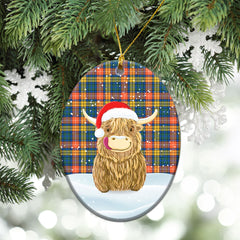 Buchanan Ancient Tartan Christmas Ceramic Ornament - Highland Cows Style