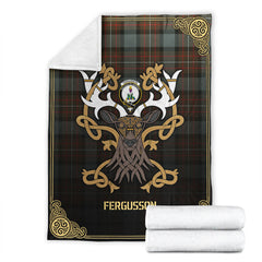 Fergusson Weathered Tartan Crest Premium Blanket - Celtic Stag style