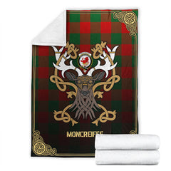 Moncreiffe (or Moncreiff) Tartan Crest Premium Blanket - Celtic Stag style