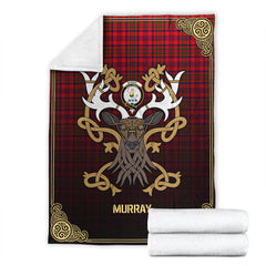 Murray (of Dysart) Tartan Crest Premium Blanket - Celtic Stag style