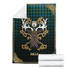 Rollo Ancient Tartan Crest Premium Blanket - Celtic Stag style