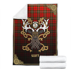 Scott Modern Tartan Crest Premium Blanket - Celtic Stag style