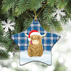 Roberton Tartan Christmas Ceramic Ornament - Highland Cows Style
