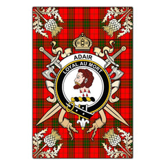 Adair Tartan Crest Black Garden Flag - Gold Thistle Style