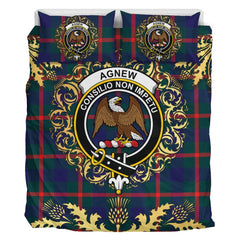 Agnew Modern Tartan Crest Bedding Set - Golden Thistle Style