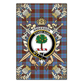 Anderson Modern Tartan Crest Black Garden Flag - Gold Thistle Style