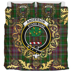 Anderson of Kinneddar Hunting Tartan Crest Bedding Set - Golden Thistle Style