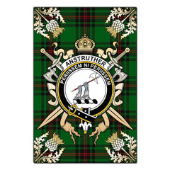 Anstruther Tartan Crest Black Garden Flag - Gold Thistle Style