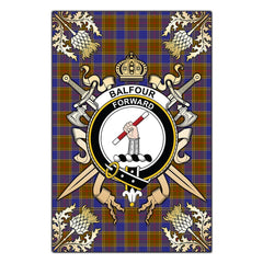 Balfour Modern Tartan Crest Black Garden Flag - Gold Thistle Style