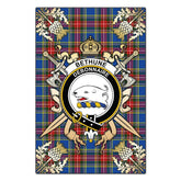Bethune Tartan Crest Black Garden Flag - Gold Thistle Style
