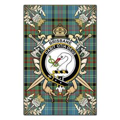 Brisbane Modern Tartan Crest Black Garden Flag - Gold Thistle Style