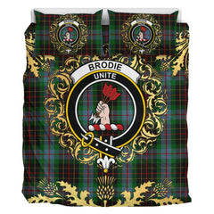 Brodie Hunting Tartan Crest Bedding Set - Golden Thistle Style