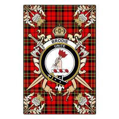 Brodie Modern Tartan Crest Black Garden Flag - Gold Thistle Style