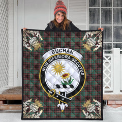 Buchan Ancient Tartan Crest Premium Quilt - Gold Thistle Style