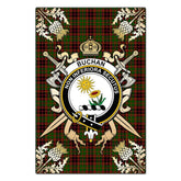 Buchan Modern Tartan Crest Black Garden Flag - Gold Thistle Style