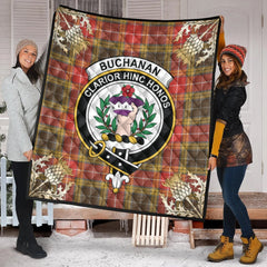 Buchanan Old Set Weathered Tartan Crest Premium Quilt - Gold Thistle Style