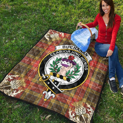 Buchanan Old Set Weathered Tartan Crest Premium Quilt - Gold Thistle Style