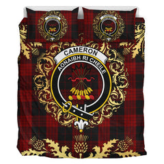 Cameron Black and Red Tartan Crest Bedding Set - Golden Thistle Style