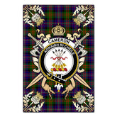 Cameron Of Erracht Modern Tartan Crest Black Garden Flag - Gold Thistle Style