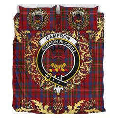 Cameron of Locheil Tartan Crest Bedding Set - Golden Thistle Style