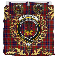 Cameron of Locheil Original Tartan Crest Bedding Set - Golden Thistle Style