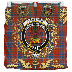 Cameron of Lochiel Ancient Tartan Crest Bedding Set - Golden Thistle Style