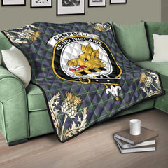 Campbell Argyll Modern Tartan Crest Premium Quilt - Gold Thistle Style