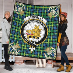 Campbell of Breadalbane Ancient Tartan Crest Premium Quilt - Gold Thistle Style