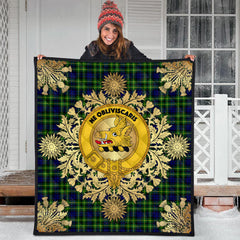 Campbell of Breadalbane Modern Tartan Crest Premium Quilt - Gold Thistle Style