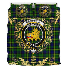 Campbell of Breadalbane Modern Tartan Crest Bedding Set - Golden Thistle Style