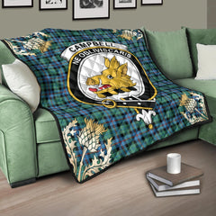Campbell of Cawdor Ancient Tartan Crest Premium Quilt - Gold Thistle Style