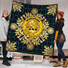 Campbell of Cawdor Modern Tartan Crest Premium Quilt - Gold Thistle Style
