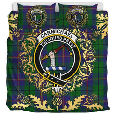 Carmichael Tartan Crest Bedding Set - Golden Thistle Style