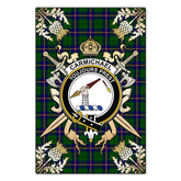 Carmichael Modern Tartan Crest Black Garden Flag - Gold Thistle Style