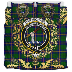 Carmichael Modern Tartan Crest Bedding Set - Golden Thistle Style