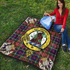 Christie Tartan Crest Premium Quilt - Gold Thistle Style