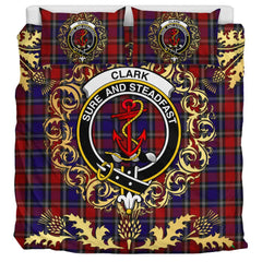 Clark Red Tartan Crest Bedding Set - Golden Thistle Style