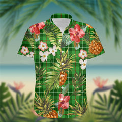 Clephane (or Clephan) Tartan Hawaiian Shirt Hibiscus, Coconut, Parrot, Pineapple - Tropical Garden Shirt