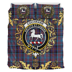 Cochrane Azure Tartan Crest Bedding Set - Golden Thistle Style