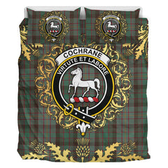 Cochrane Hunting Tartan Crest Bedding Set - Golden Thistle Style