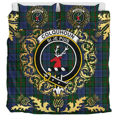 Colquhoun 01 Tartan Crest Bedding Set - Golden Thistle Style