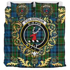 Colquhoun 02 Tartan Crest Bedding Set - Golden Thistle Style