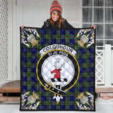 Colquhoun Modern Tartan Crest Premium Quilt - Gold Thistle Style