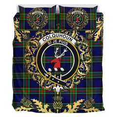 Colquhoun Modern Tartan Crest Bedding Set - Golden Thistle Style