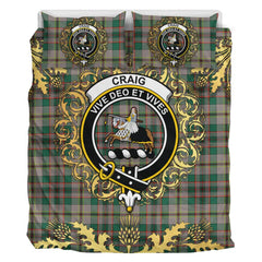 Craig Ancient Tartan Crest Bedding Set - Golden Thistle Style