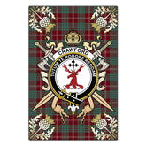 Crawford Modern Tartan Crest Black Garden Flag - Gold Thistle Style
